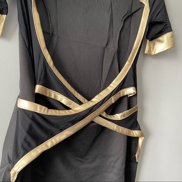 Black Dress with Mesh and Gold Trim Detail - Picture 5 of 8